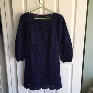 Navy blue laundry eyelet 3/4 sleeve dress
